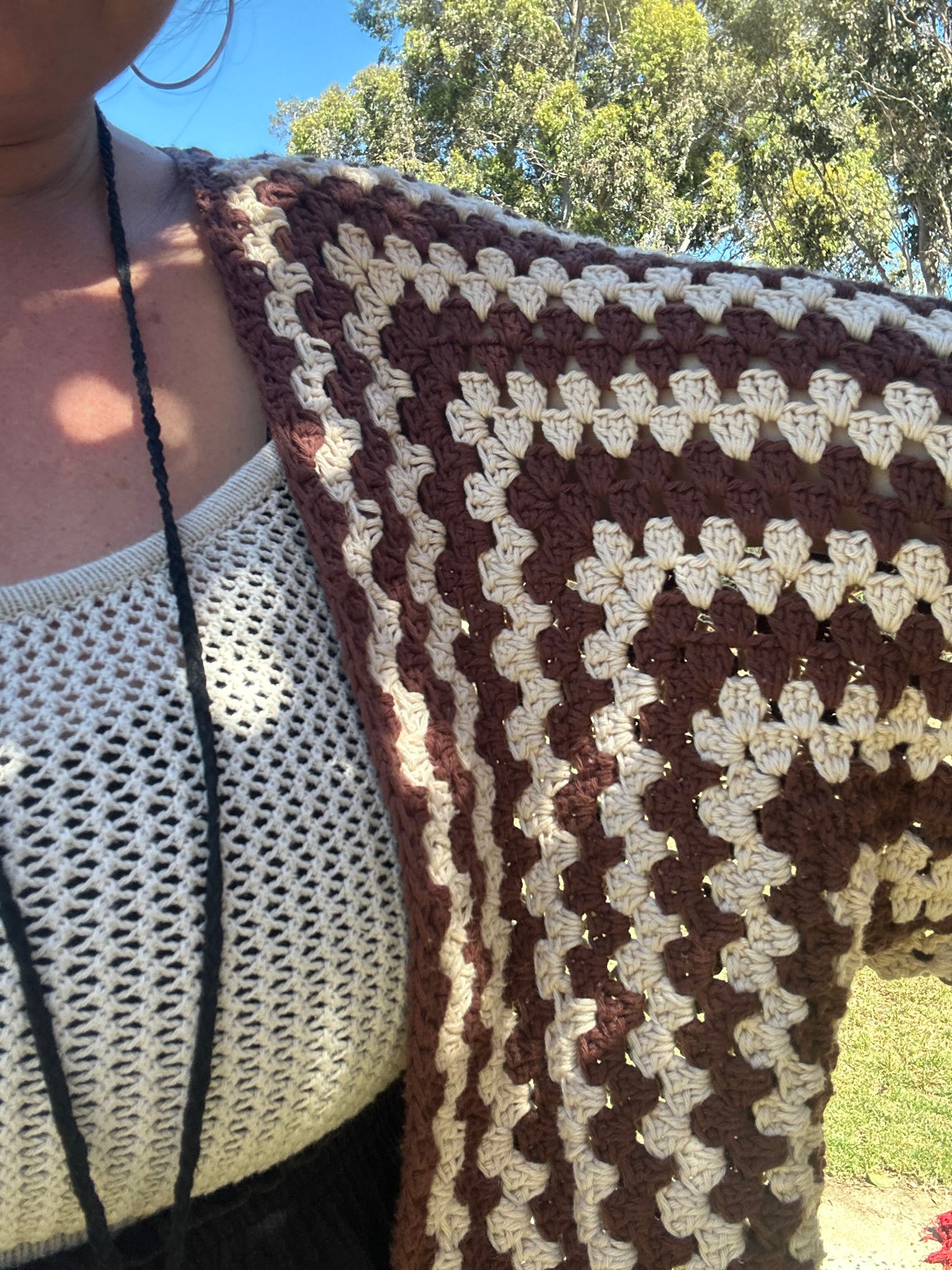 Hexagon Cardi — Cocoa • Cream
